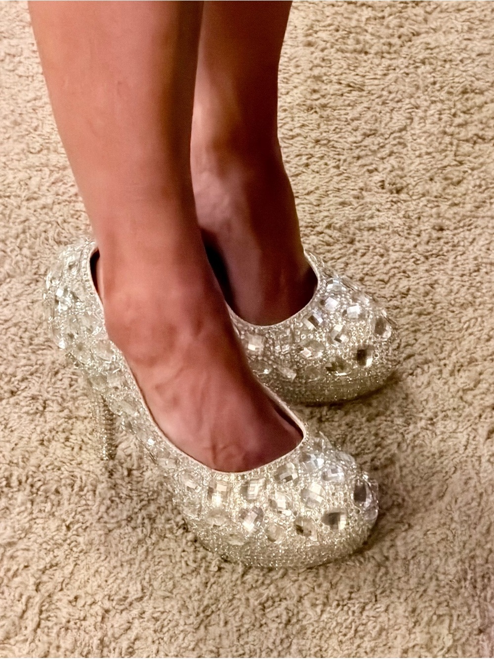 Glam Crystal-Embellished Silver High Heels